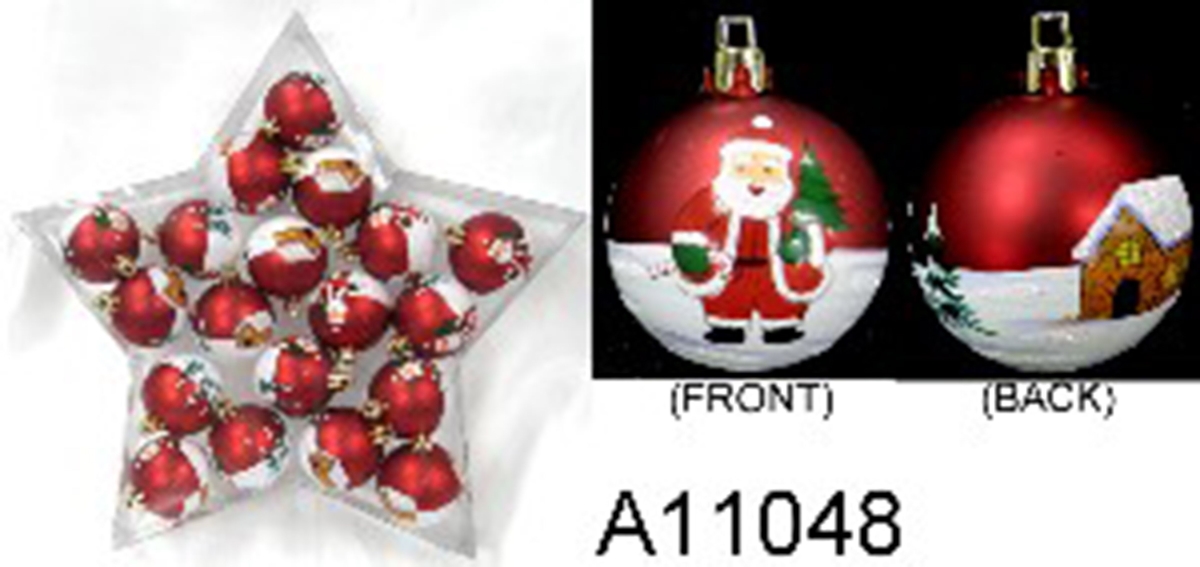 Plastic Ball with Santa Claus & Iridescent Glitter, Matte Red - 20 Piece