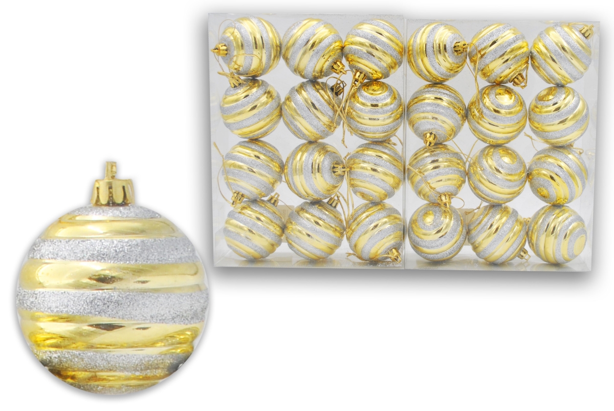 2 in. Ball Ornament with Silver Glitter Line Design, Gold - Pack of 24