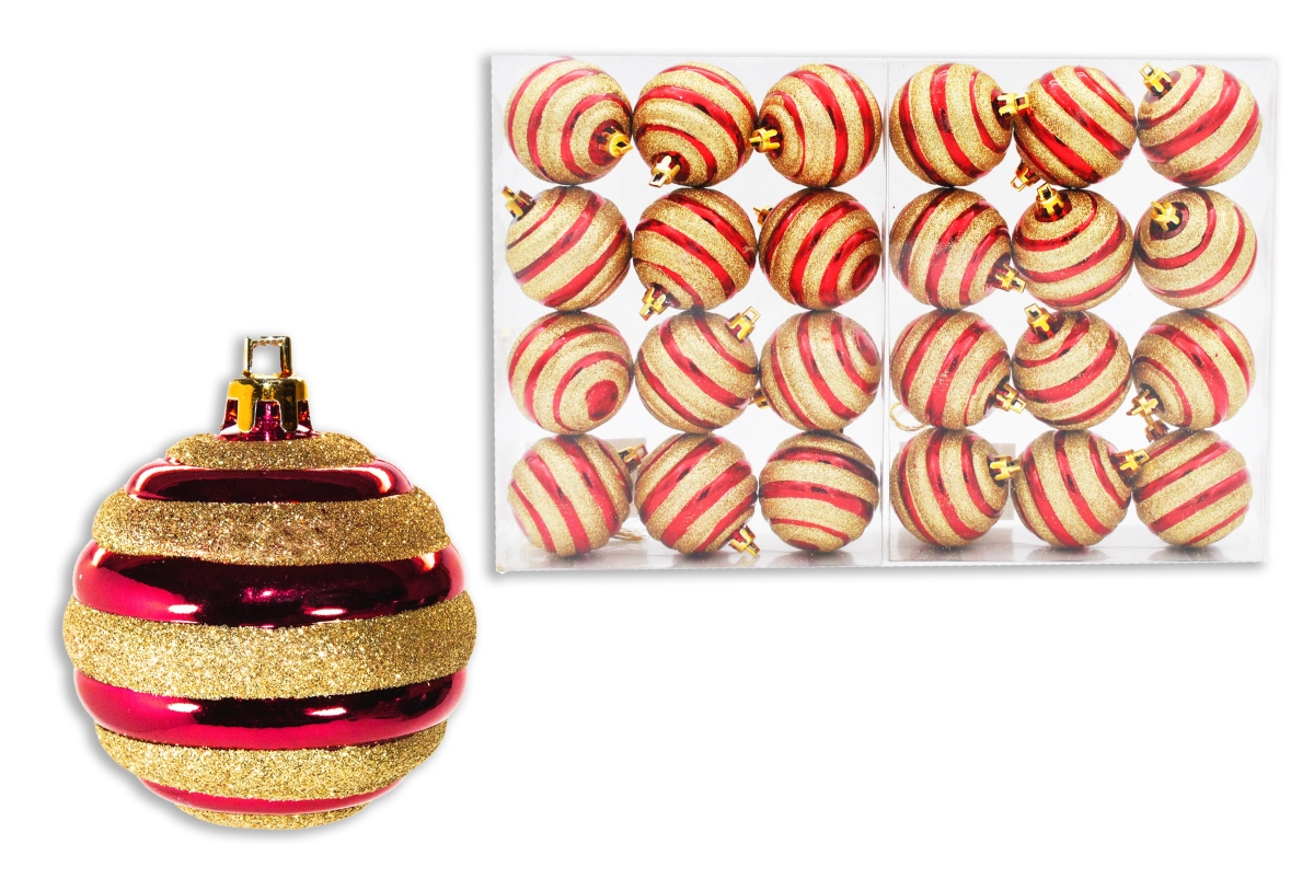 ORN-24PK-REGO 2 in. Ball Ornament with Gold Glitter Line Design, Red - Pack of 24