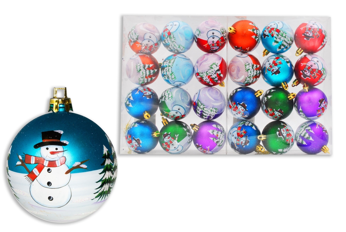 2 in. Ball Ornament with Snowman Design, Multi Color - Pack of 24