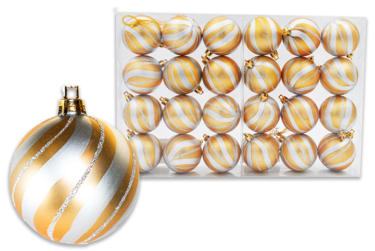 4 in. Ball Ornament with Silver Sprial Design, Gold - Pack of 24