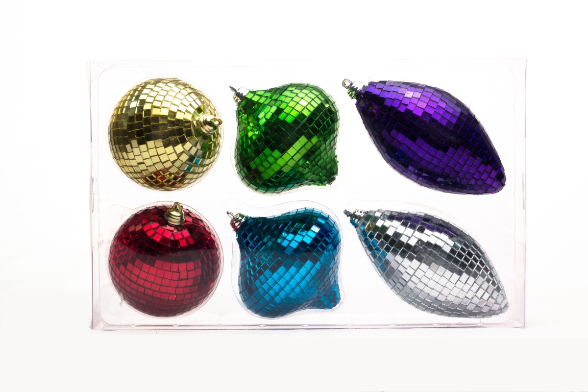 Mirrored Ornament Set, Multi Color - Pack of 6