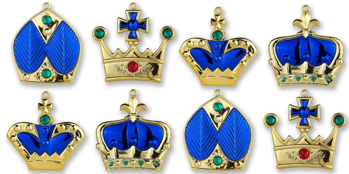 Crown Ornament, Blue - Pack of 8