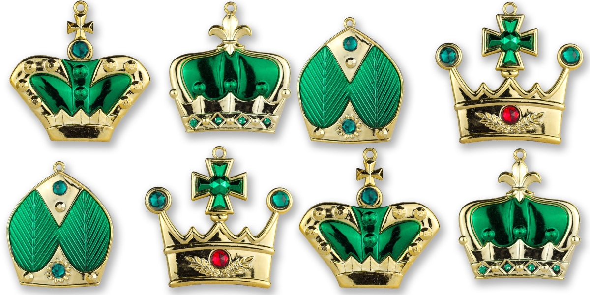 Crown Ornament, Green - Pack of 8