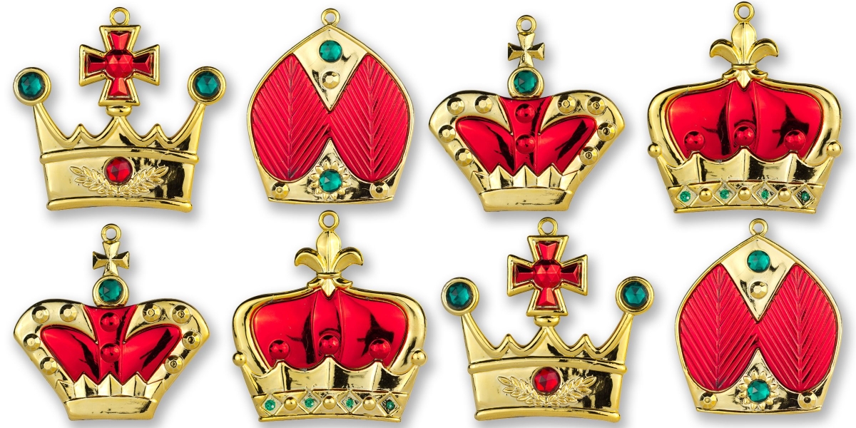 Crown Ornament, Red - Pack of 8