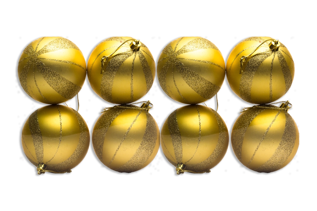Ball Ornament with Spiral Design, Gold - Pack of 8