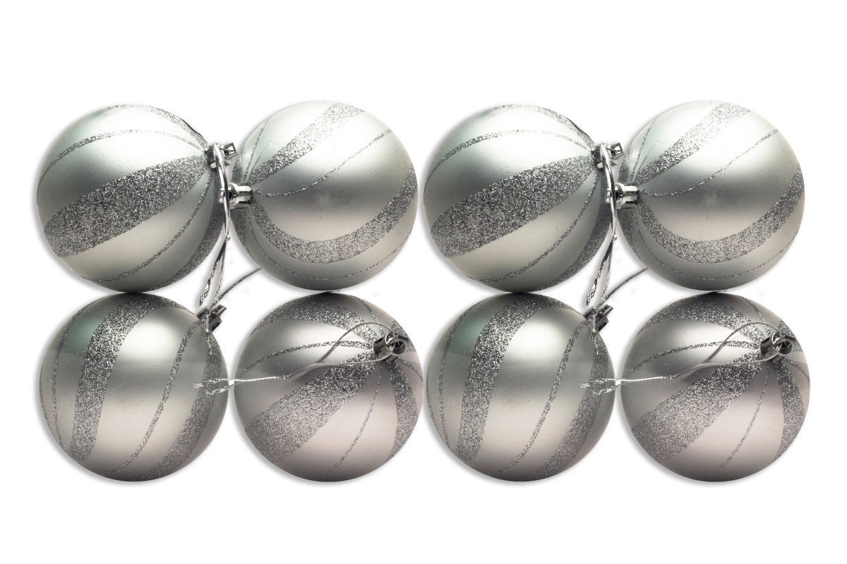 Ball Ornament with Spiral Design, Silver - Pack of 8