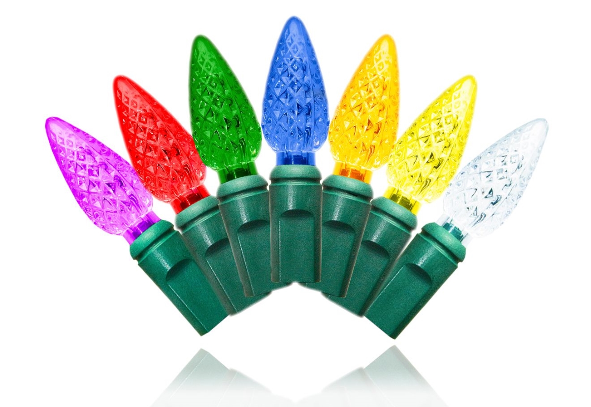 C6 LED Lights with 4 in. Spacing Wire, Multi Color & Green - 70 Count