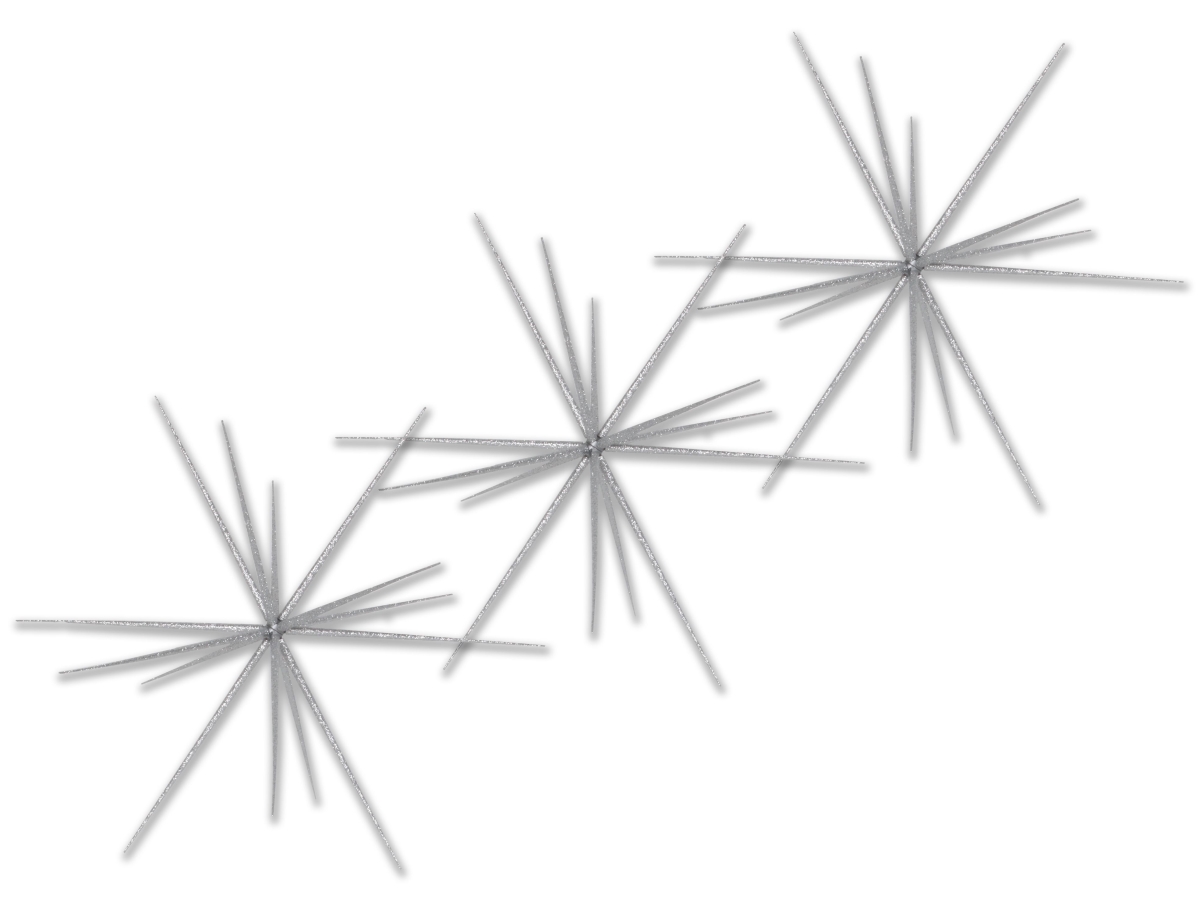 15 in. Starburst Ornament with Glitter, Silver - Pack of 3