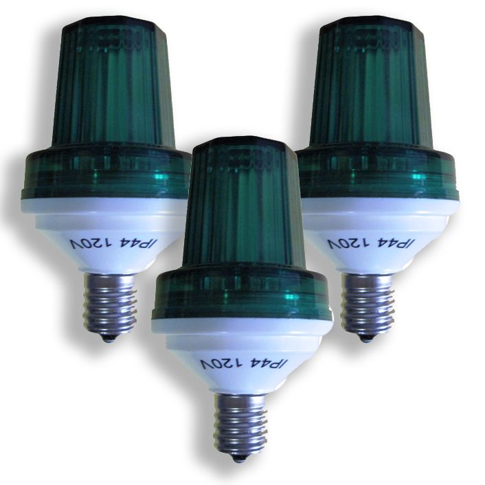 1W E17 Base Green Lens 180 Flash & Minute LED Bulb, Green - Pack of 3