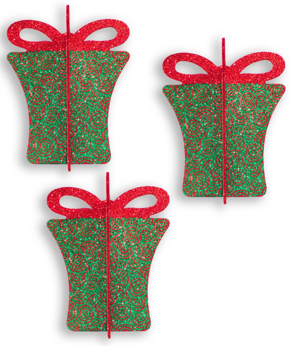 Picture of Queens of Christmas 3D-GIFT-08-REGR-3PK 8 in. 3D Christmas Gift Box&#44; Red & Green - Pack of 3