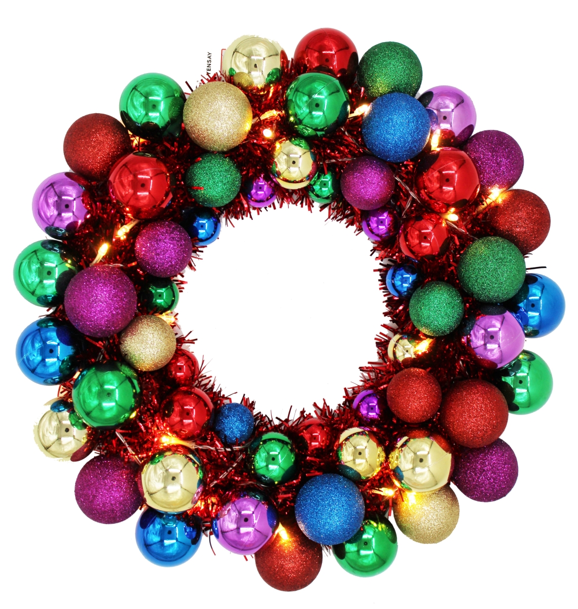 16 in. Ball with Battery Powered Pure White LEDs Wreath, Royal