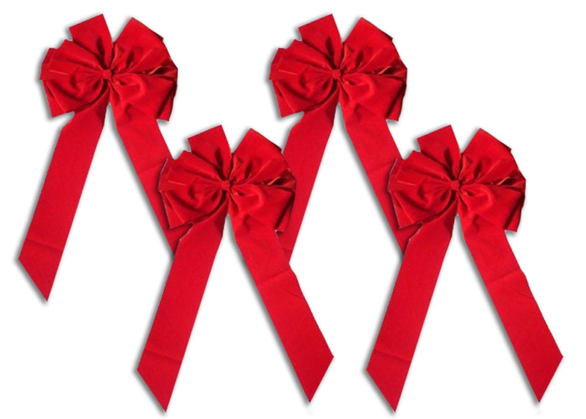 28 in. Christmas Velvet Bow, Red - Pack of 4