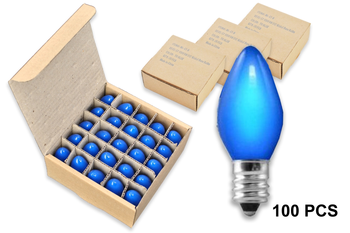 C7 Incandescent Dimmable E12 Base Bulbs ,Transparent Blue - Pack of 100