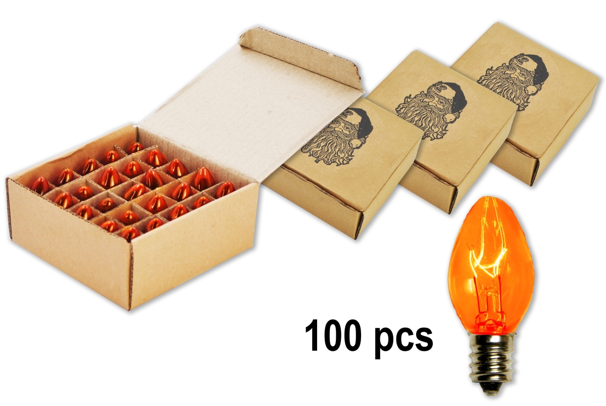 C7 Incandescent Dimmable E12 Base Bulbs, Transparent Orange - Pack of 100