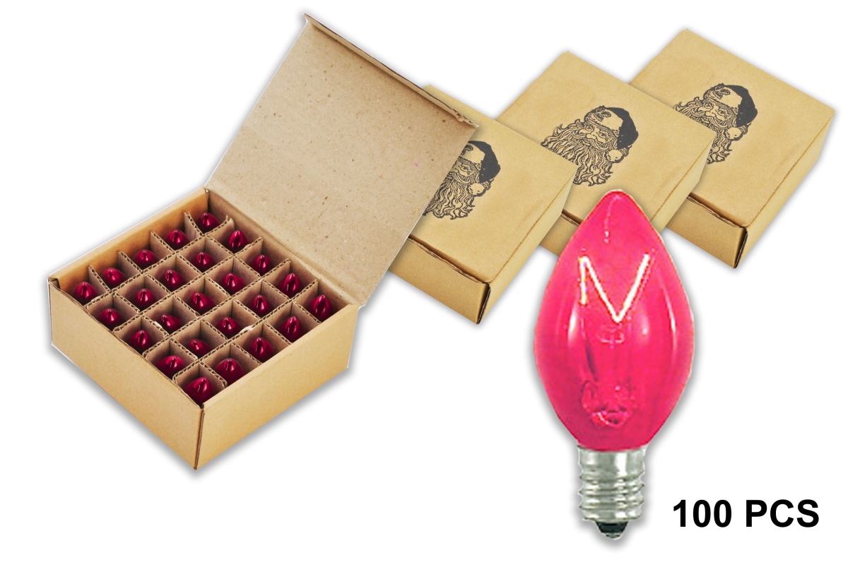 C7 Incandescent Dimmable E12 Base Bulbs, Transparent Pink - Pack of 100