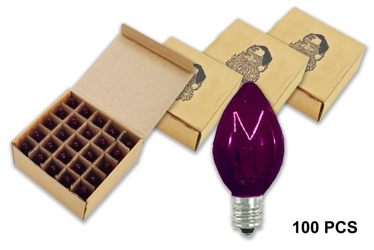 C7 Incandescent Dimmable E12 Base Bulbs, Purple - Pack of 100