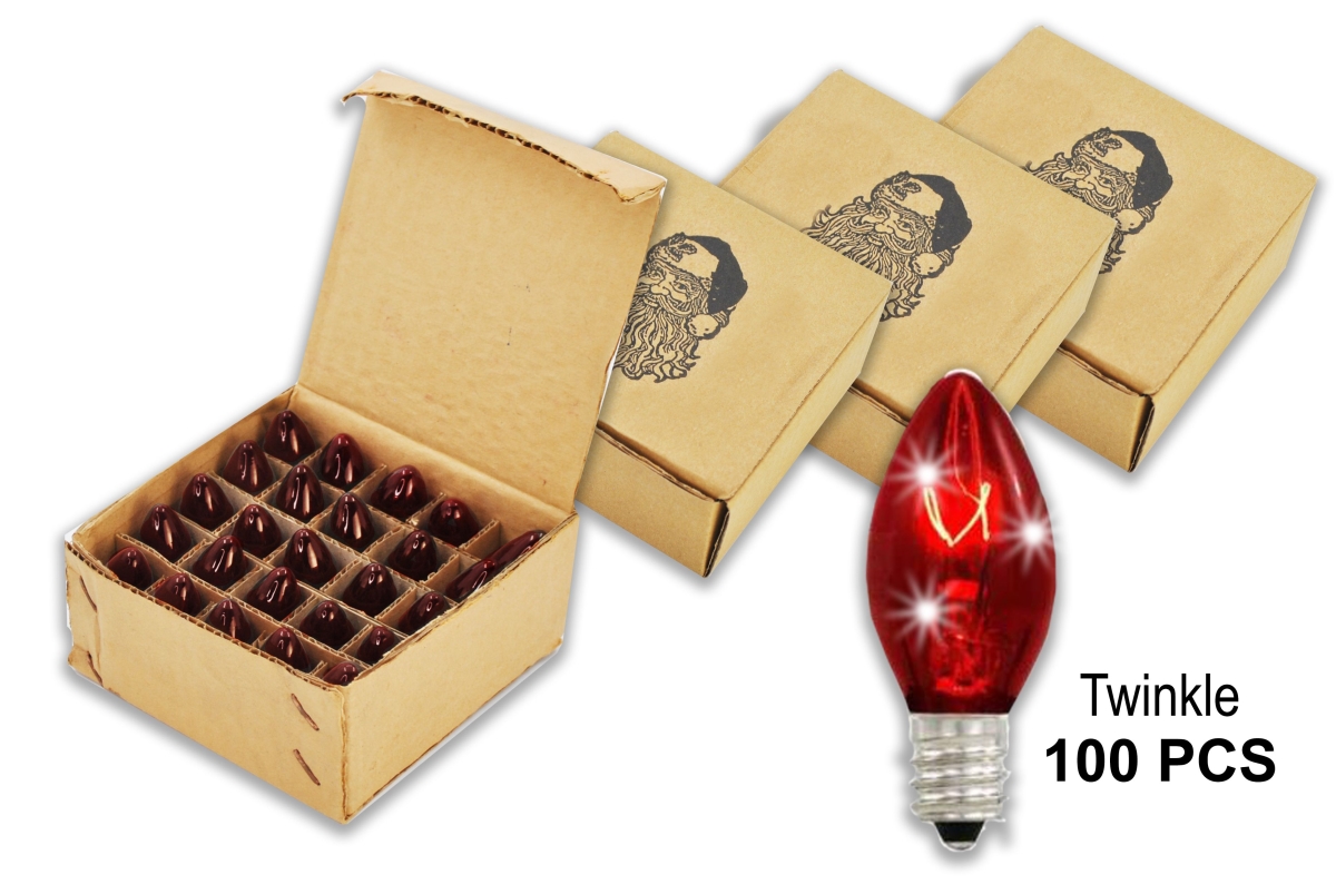 C7 Incandescent Twinke Dimmable E12 Base Bulbs, Transparent Red - Pack of 100