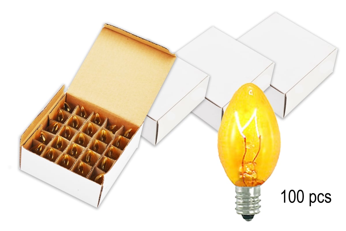 C7 Incandescent Dimmable Bulbs E12 Base, Transparent Yellow - Pack of 100
