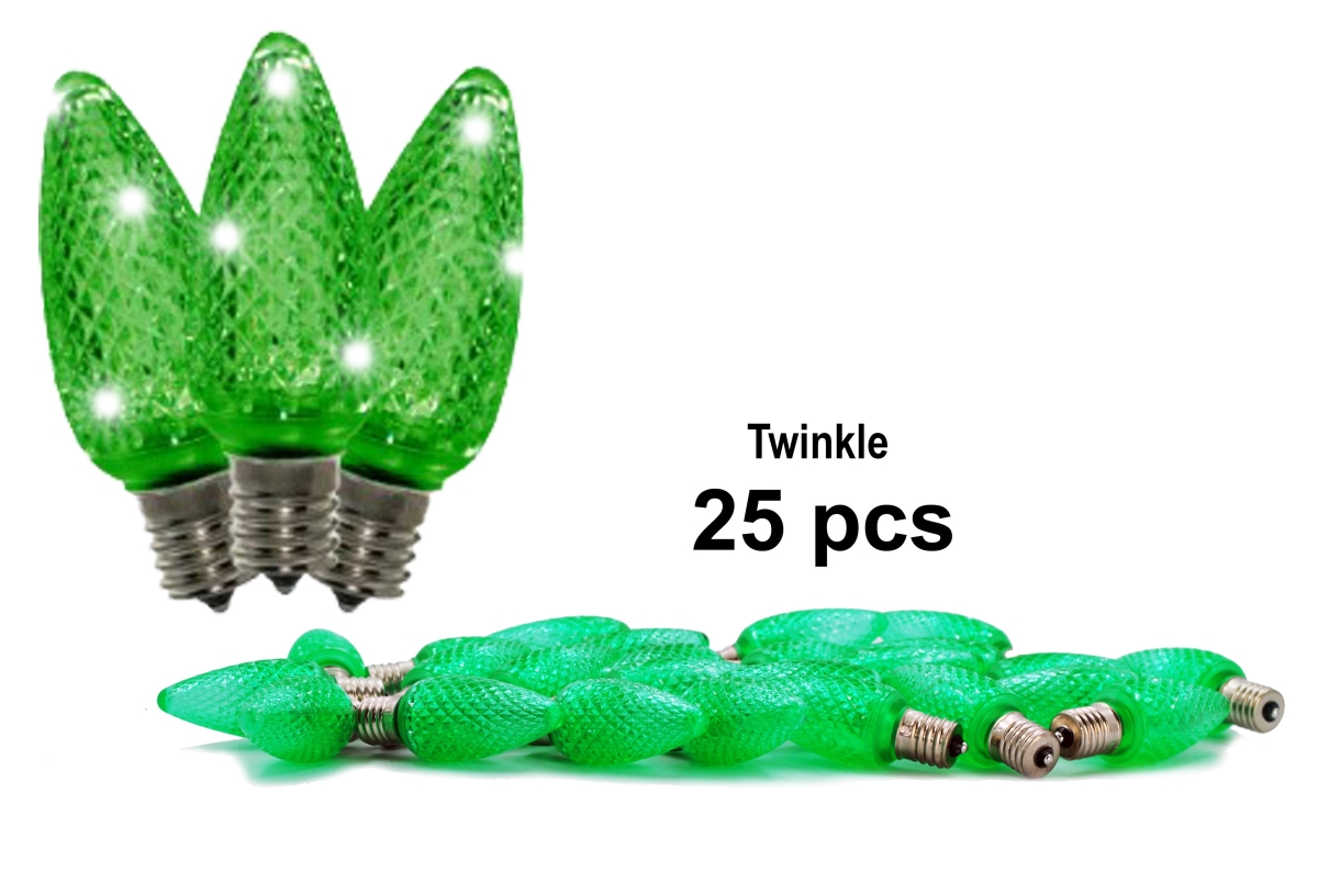 C7 Twinkle Dimmable SMD LED Retrofit Bulbs, Green - Pack of 25