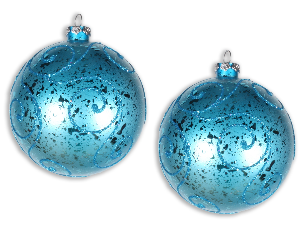 120 mm Glitter Ornament Ball, Aqua - Pack of 2