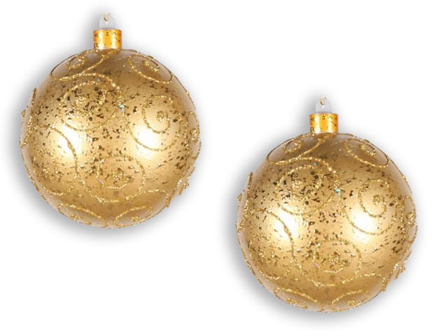 120 mm Glitter Ornament Ball, Gold - Pack of 2