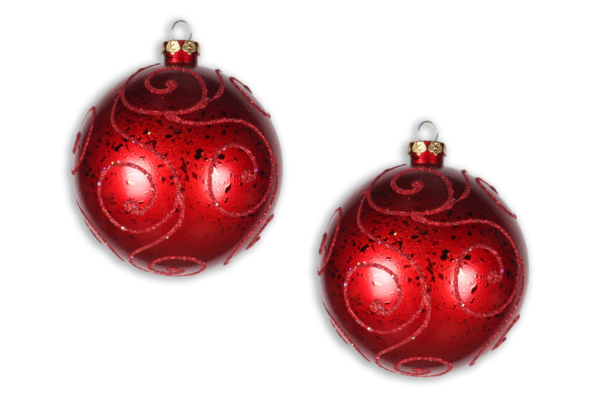 120 mm Glitter Ornament Ball, Red - Pack of 2