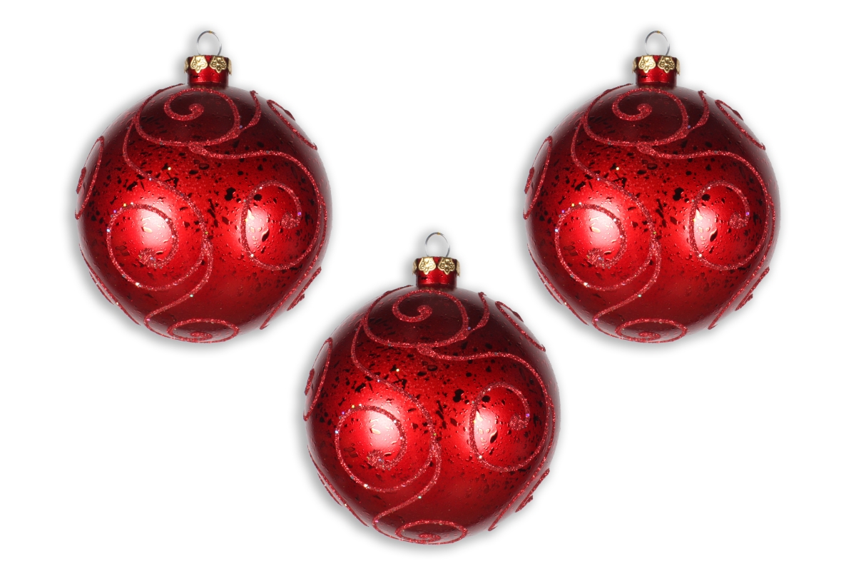 140 mm Glitter Ornament Ball, Red - Pack of 3
