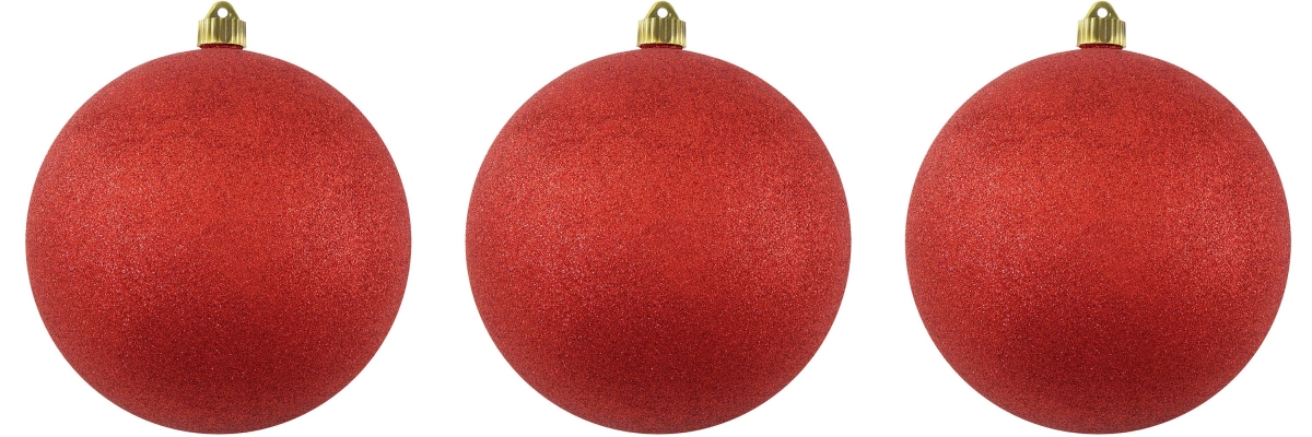 150 mm x 6 in. Glitter Ball Ornament, Red - Pack of 3