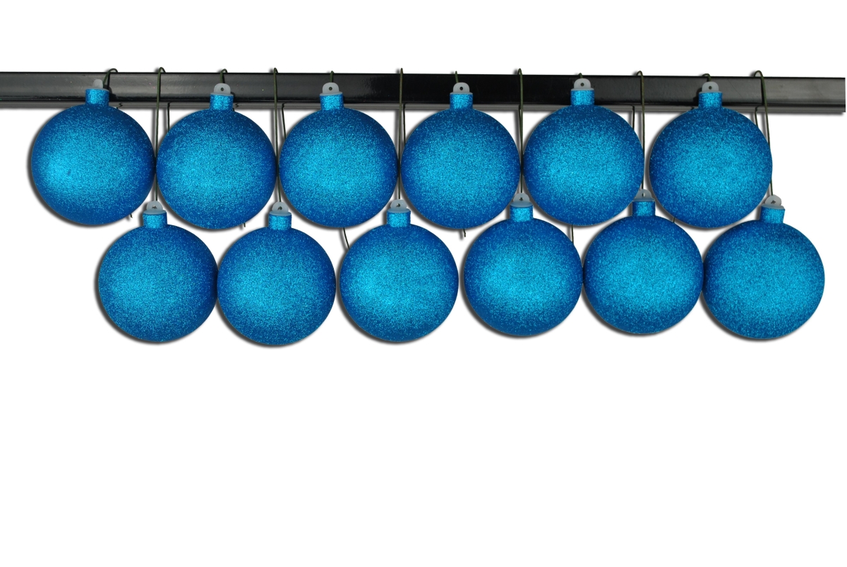 4 in. Glitter Ball Ornament with Wire, Aqua - Pack of 12
