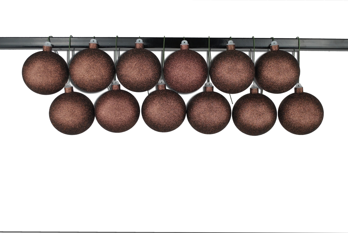 4 in. Glitter Ball Ornament with Wire, Brown - Pack of 12