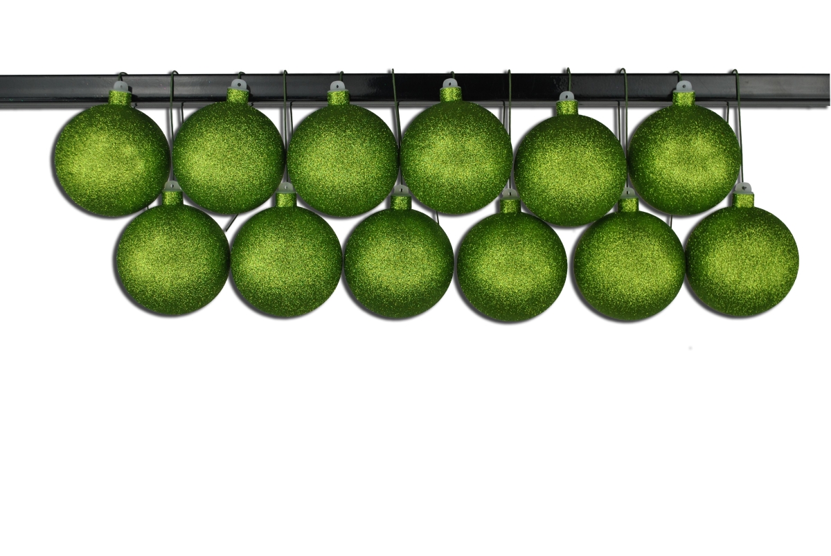 4 in. Glitter Ball Ornament with Wire, Lime Green - Pack of 12
