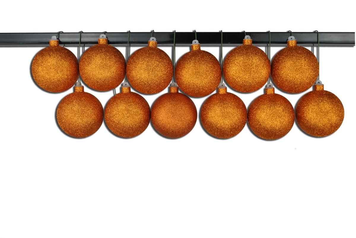 4 in. Glitter Ball Ornament with Wire, Orange - Pack of 12