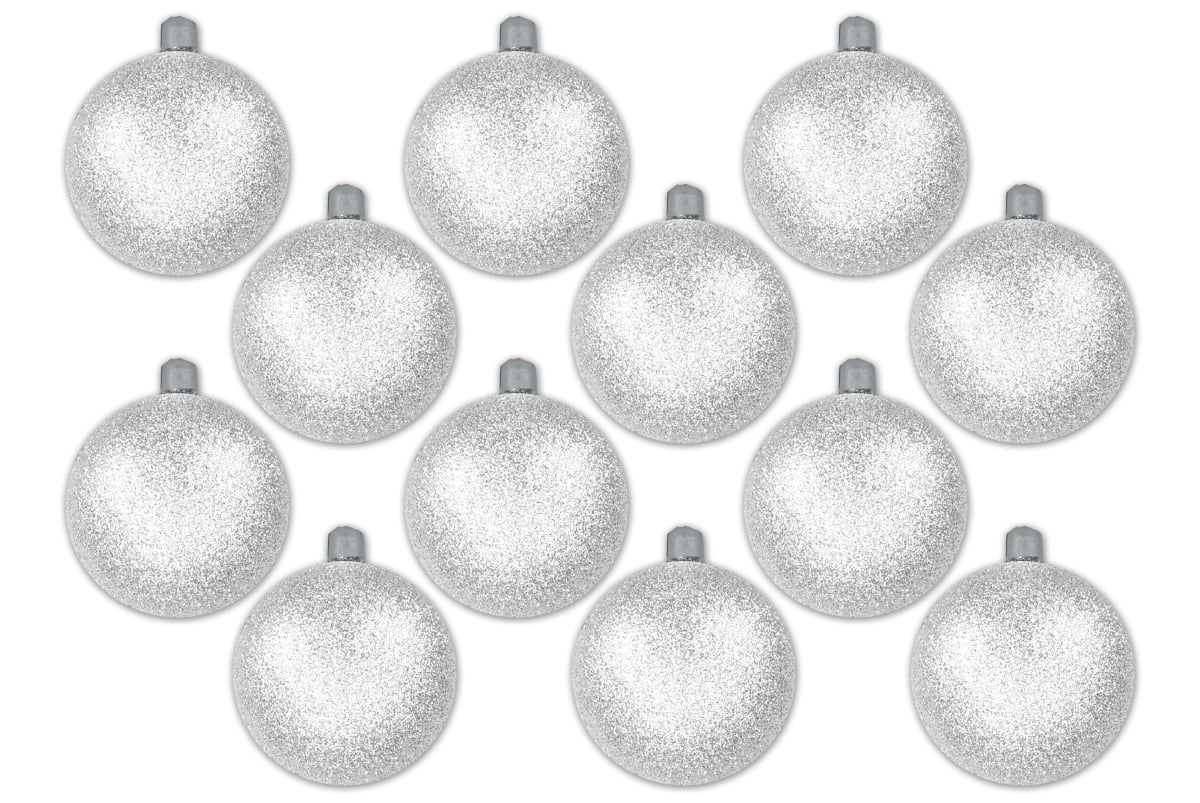 4 in. Glitter Ball Ornament with Wire, White - Pack of 12