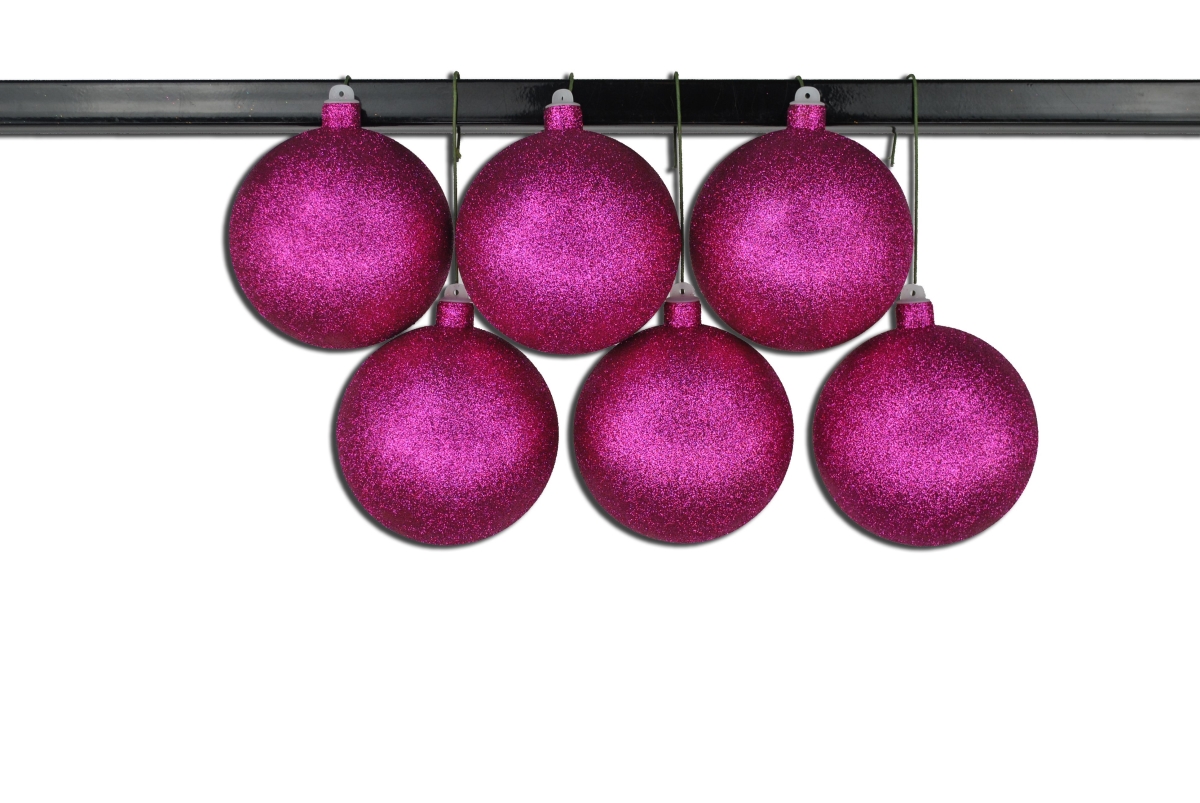 5 in. Glitter Ball Ornament with Wire, Pink - Pack of 6