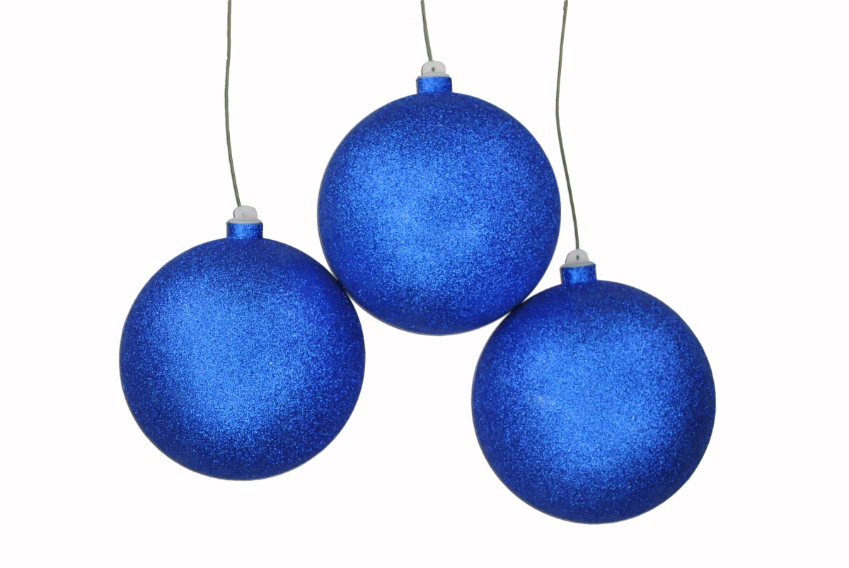 5.5 in. Glitter Ball Ornament with Wire, Blue - Pack of 3