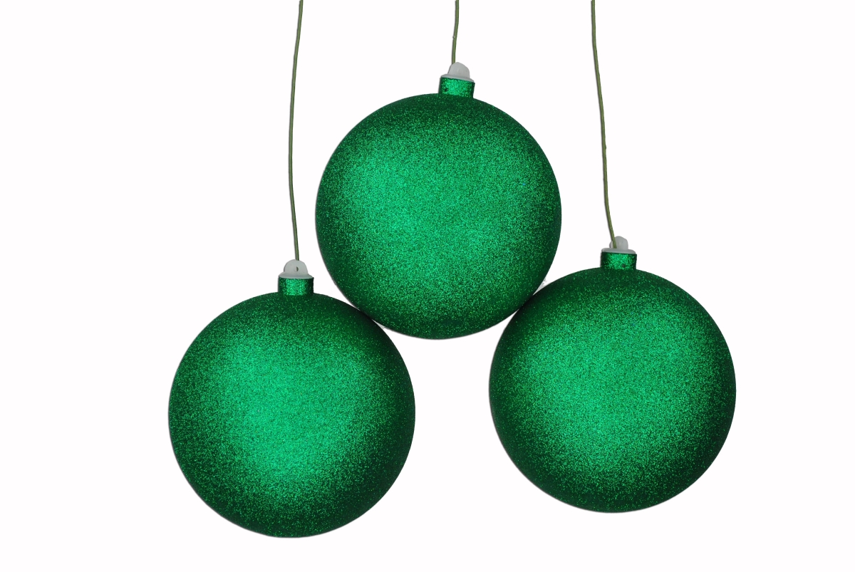 5.5 in. Glitter Ball Ornament with Wire, Green - Pack of 3