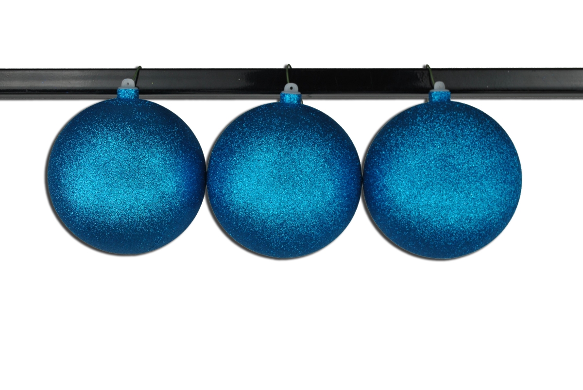 6 in. Glitter Ball Ornament with Wire, Aqua - Pack of 3