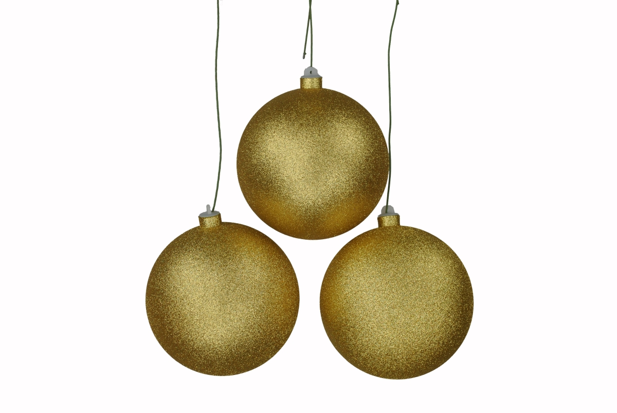 6 in. Glitter Ball Ornament with Wire, Gold - Pack of 3