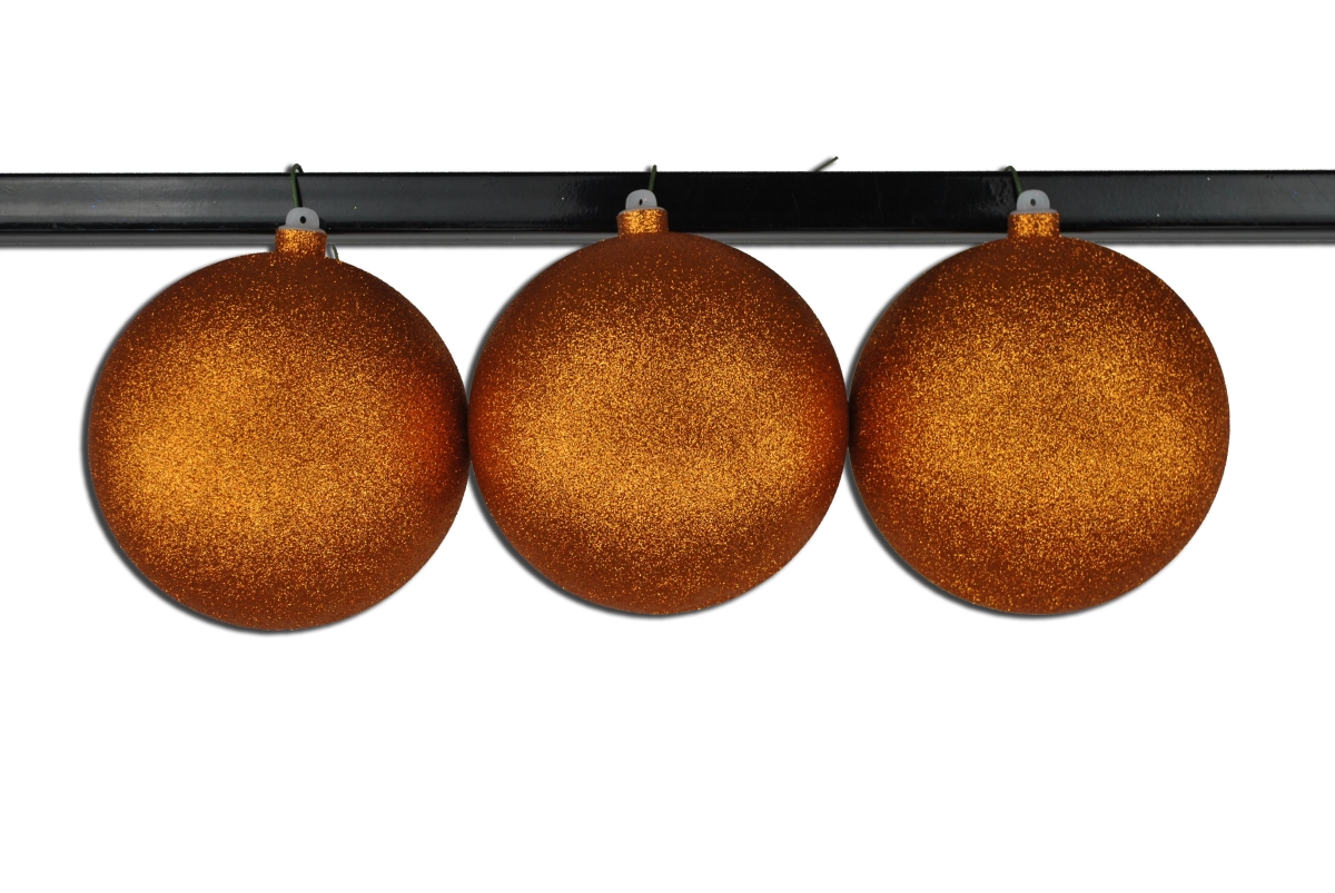 6 in. Glitter Ball Ornament with Wire, Orange - Pack of 3
