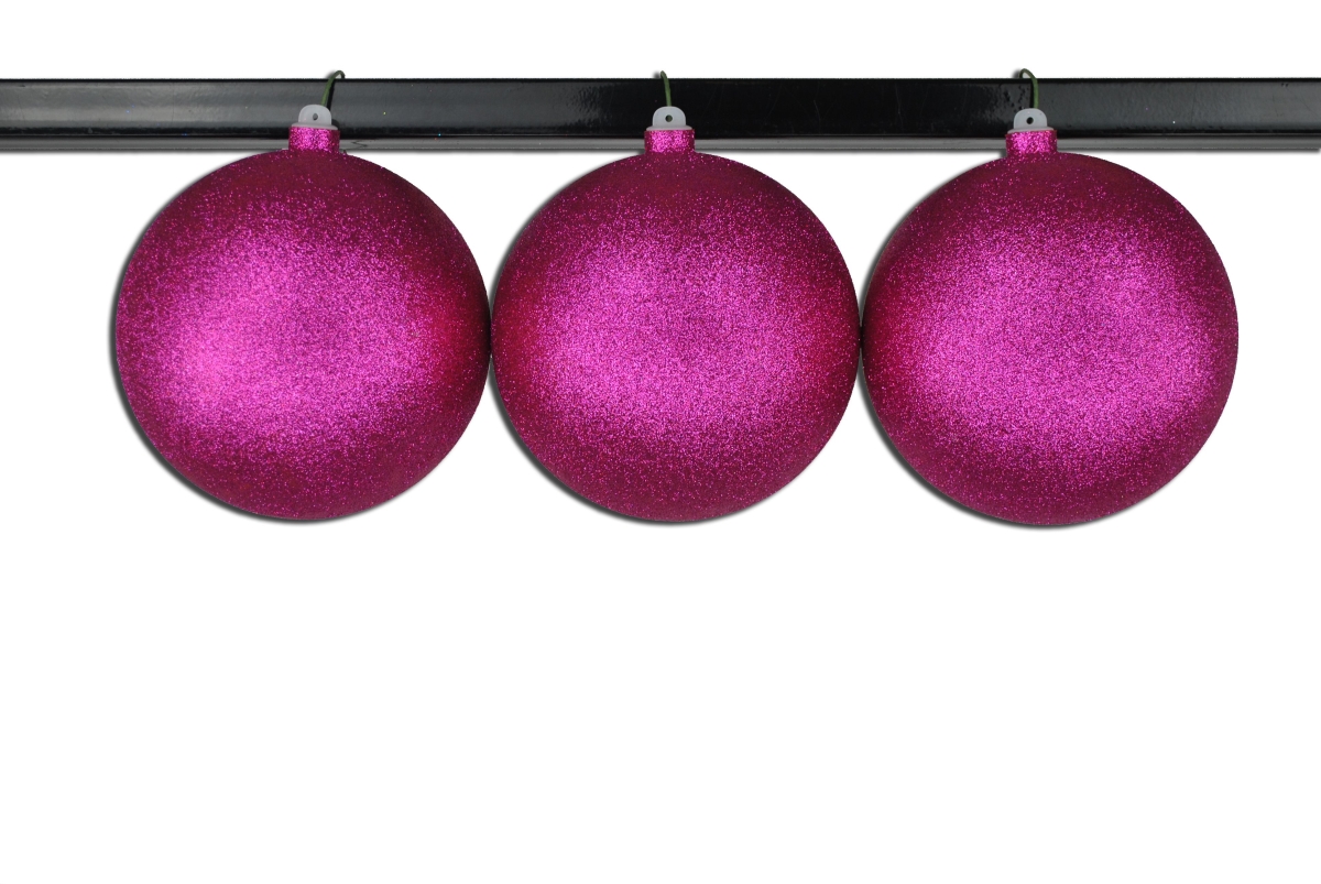 6 in. Glitter Ball Ornament with Wire, Pink - Pack of 3