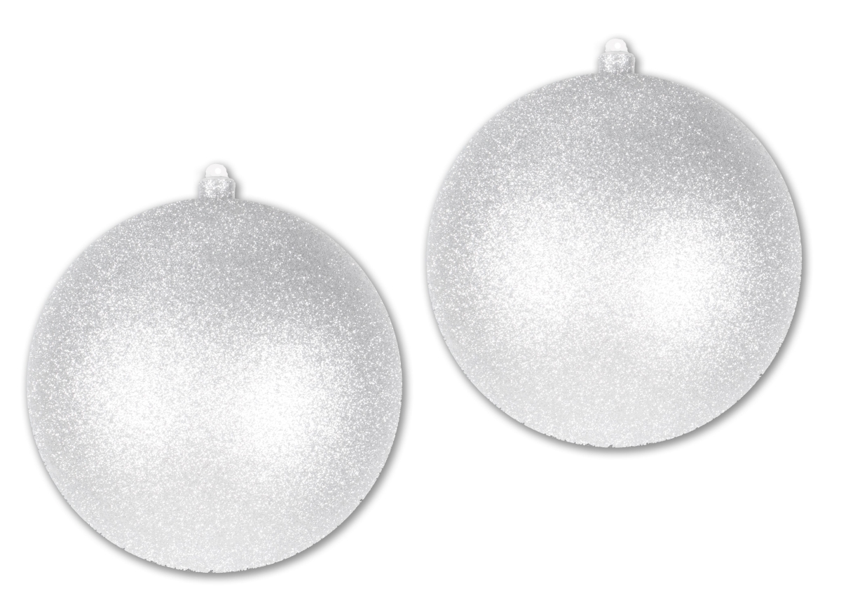 8 in. Glitter Ball Ornament with Wire, White - Pack of 2