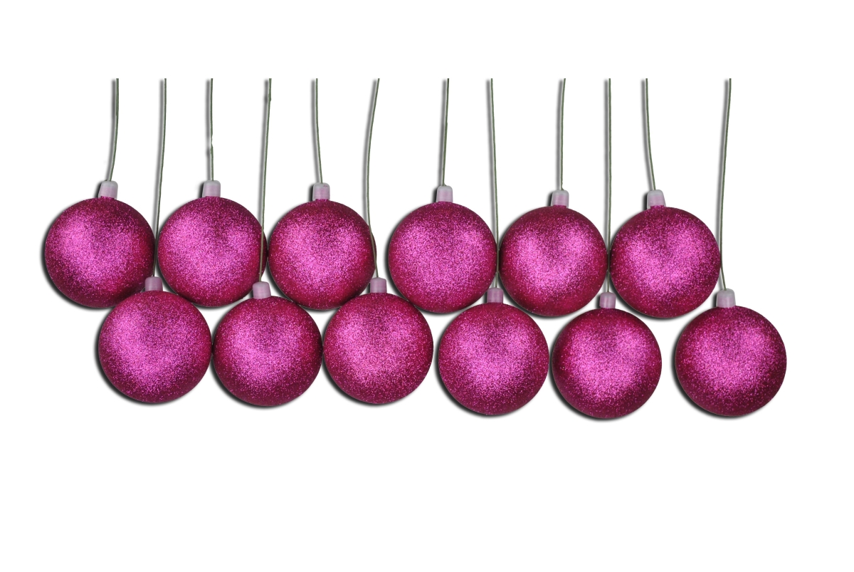 2.5 in. Glitter Ball Ornament with Wire, Pink - Pack of 12