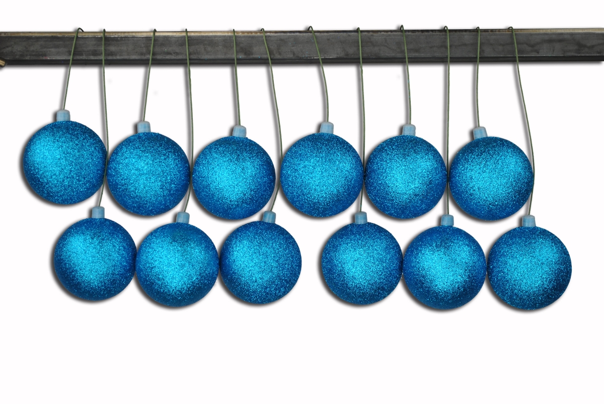 2.75 in. Glitter Ball Ornament with Wire, Aqua - Pack of 12