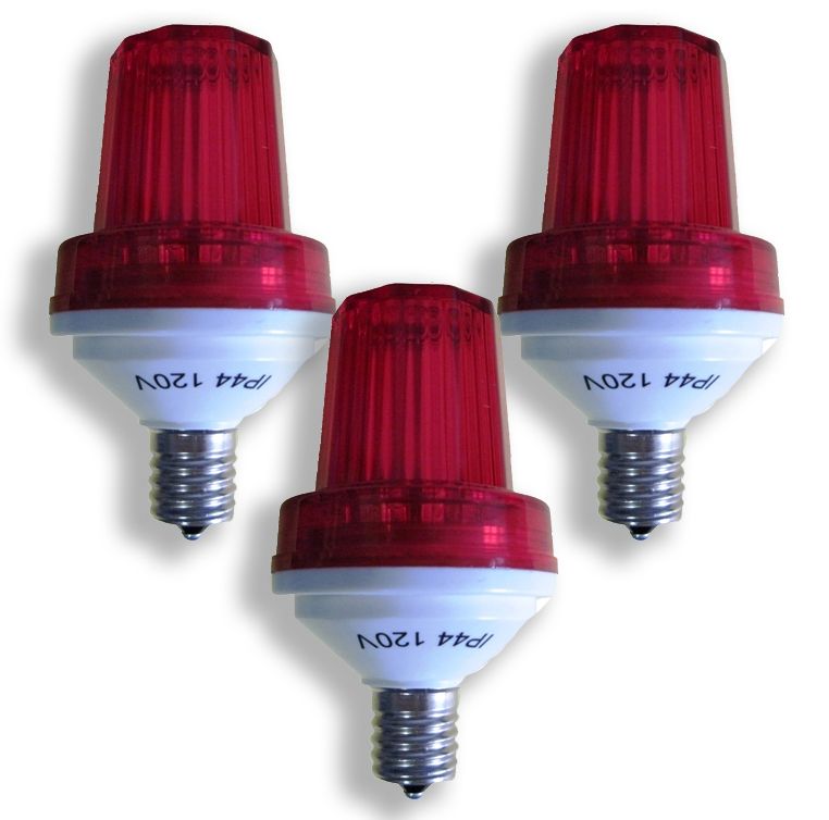 STROBE-RE-E17-3PK E17 Base 1W LED Red Lens 180 Flash & Minute LED Bulb, Red - Pack of 3