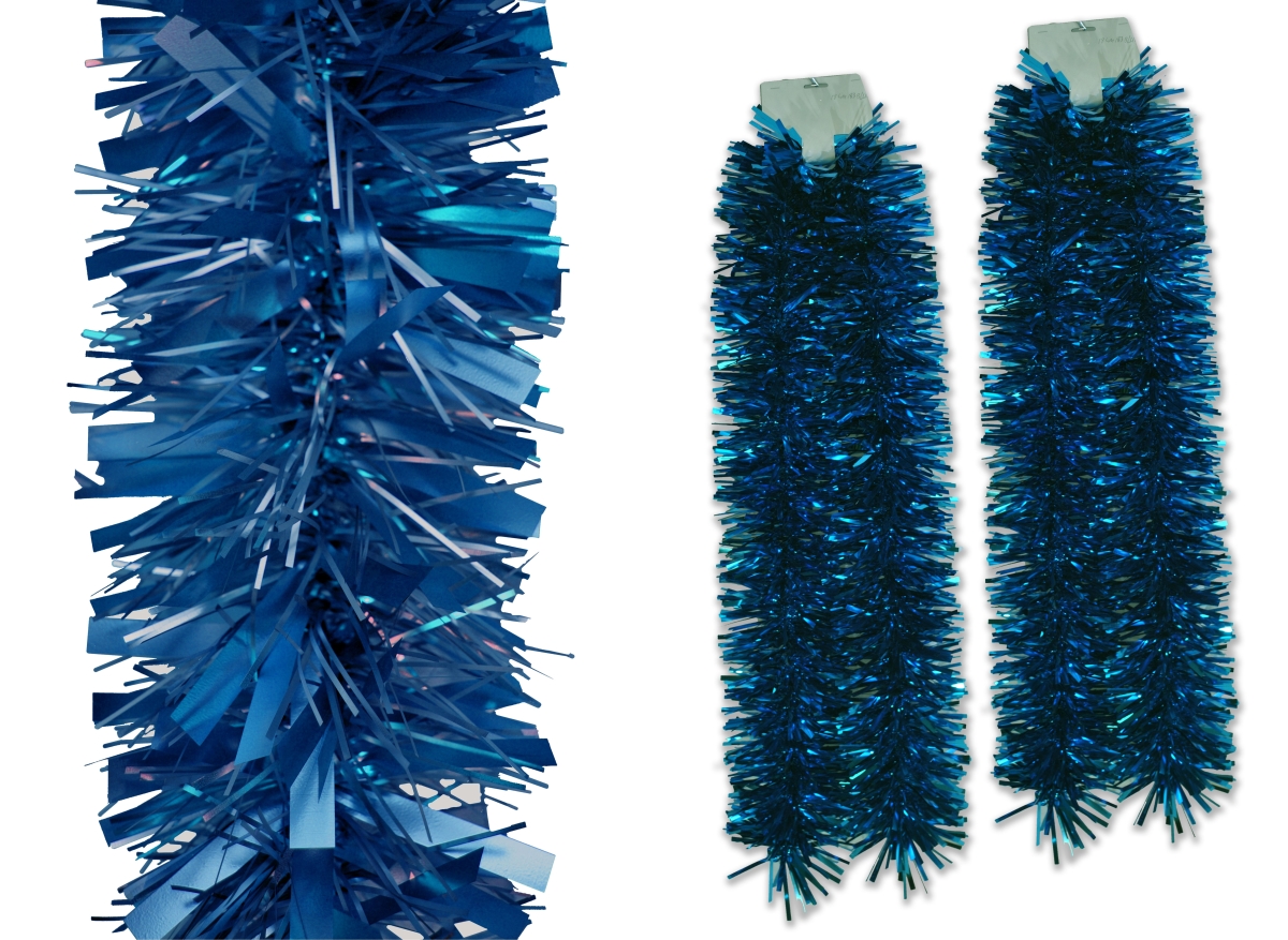 6 ft. Deluxe Tinsel Garland, Aqua - Pack of 2