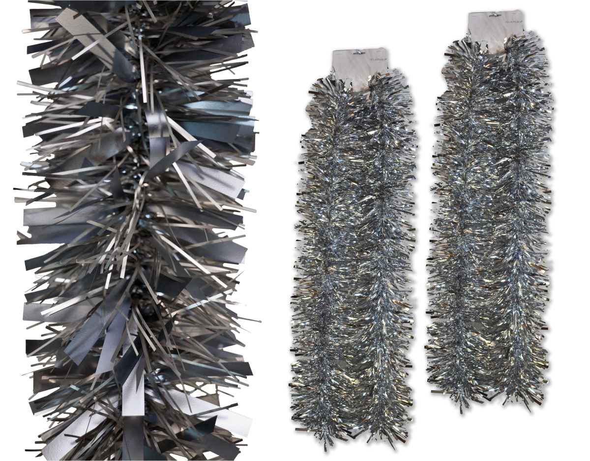 6 ft. Deluxe Tinsel Garland, Silver - Pack of 2