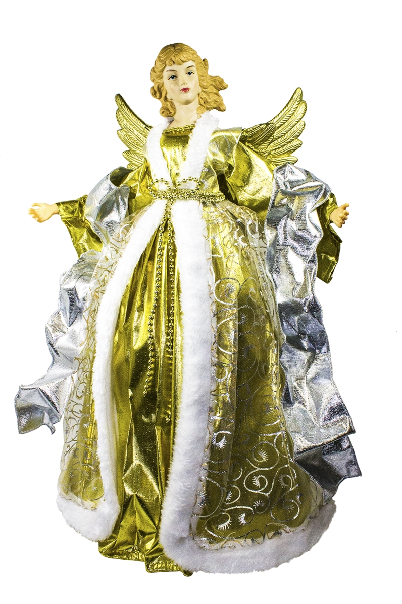 TOPPER-ANGEL16-GOSLV 16 in. Christmas Angel Tree Topper, Gold & Silver -  Queens of Christmas