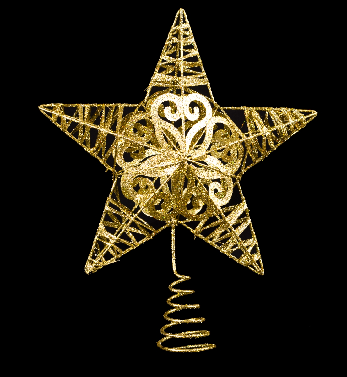 10 in. Metal Glittered Star Tree Topper, Gold