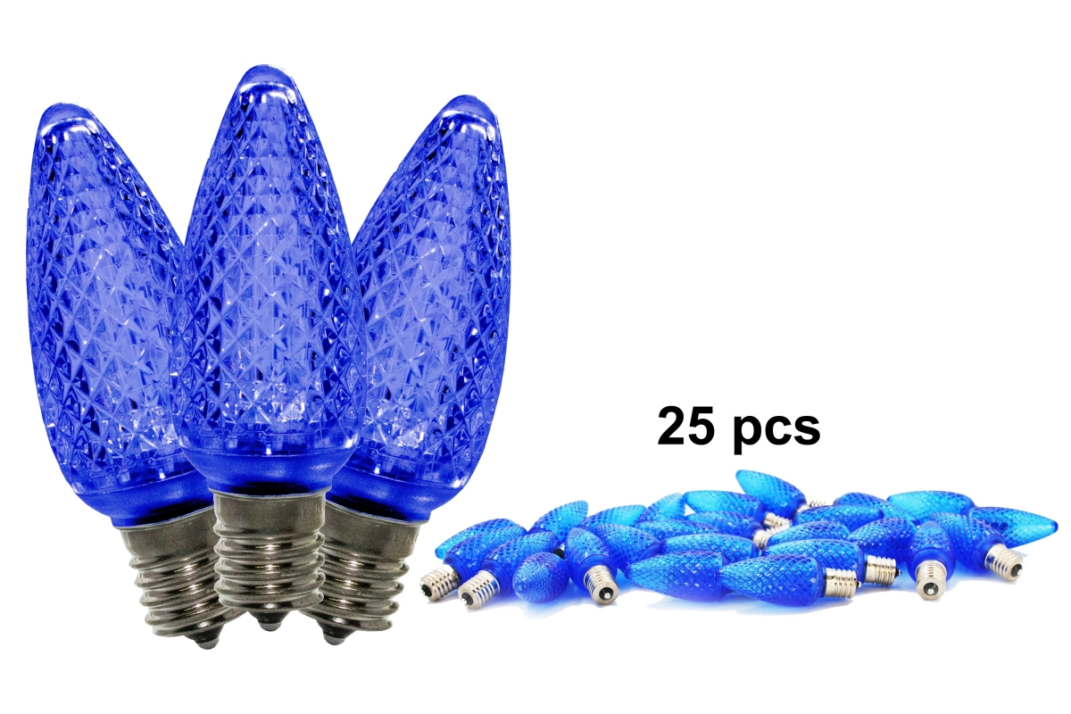 C9 Dimmable Faceted LED Retrofit Bulbs, Blue - Pack of 25